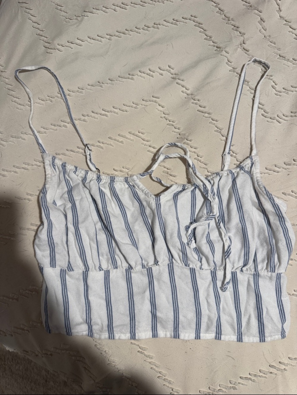 Hollister White and Blue Striped Cropped Tank